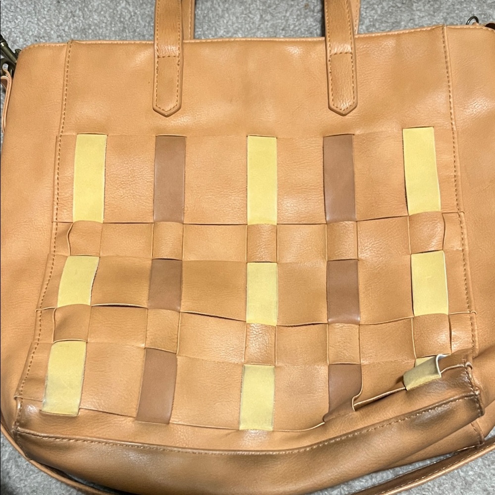 Elegant Tan and Yellow Woven Tote Bag
